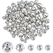 100Pcs Silver Disco Ball Beads Reflective Mirrorball Charms for Bracelet Necklace Earrings Jewelry Making Crafts Costume Accessories