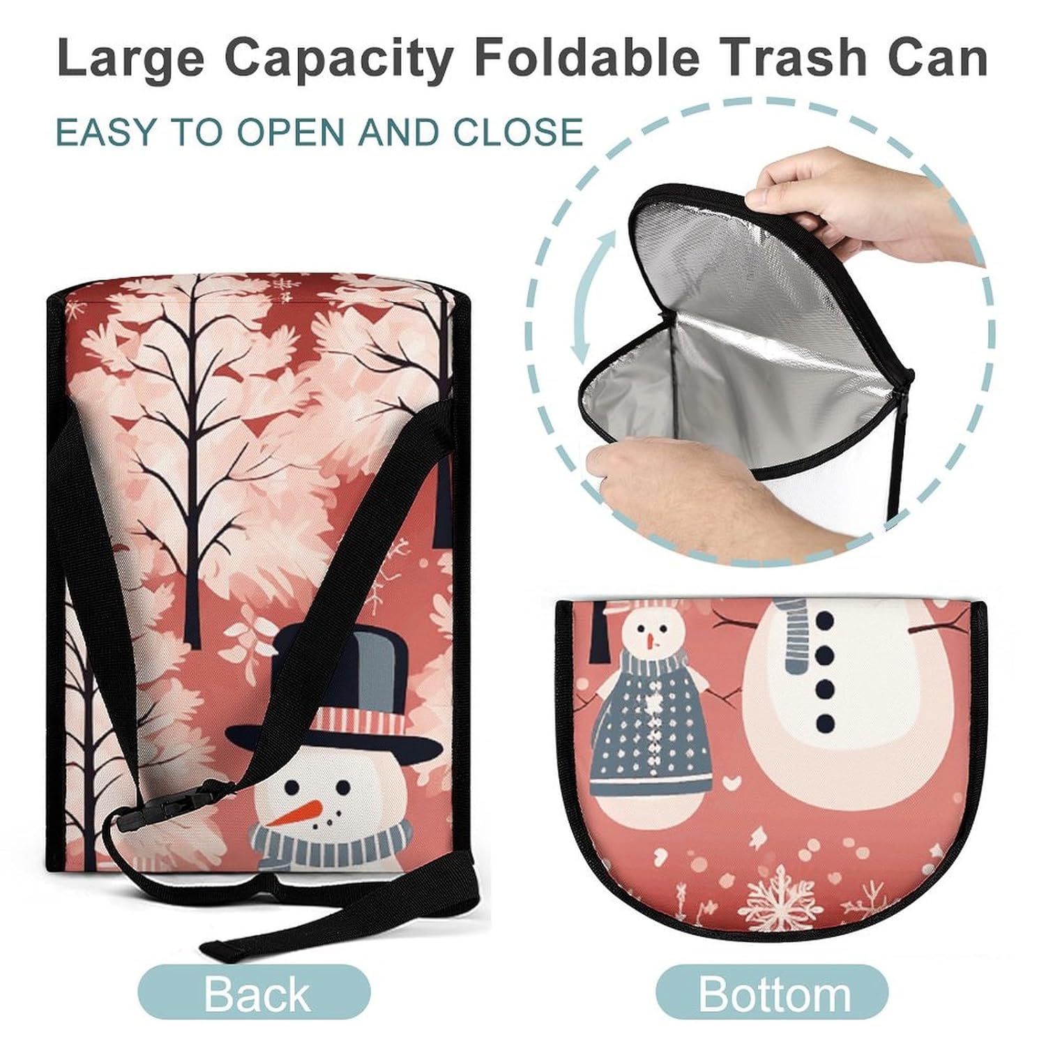 Car Trash Can Snowman Christmas Tree Printed Car Organizer Car Accessory Interior Car Garbage Can with Lid