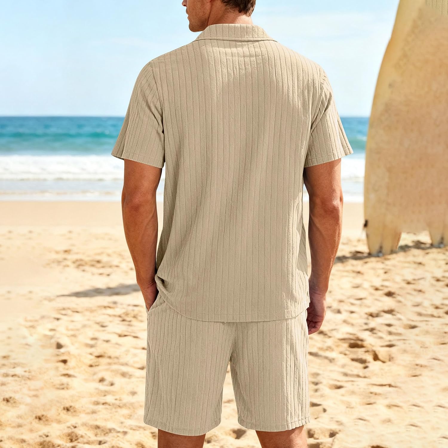RTRDE Men's Casual Summer Beach Shirt and Shorts 2 Pieces Outfits Tracksuit Set, M-3XL
