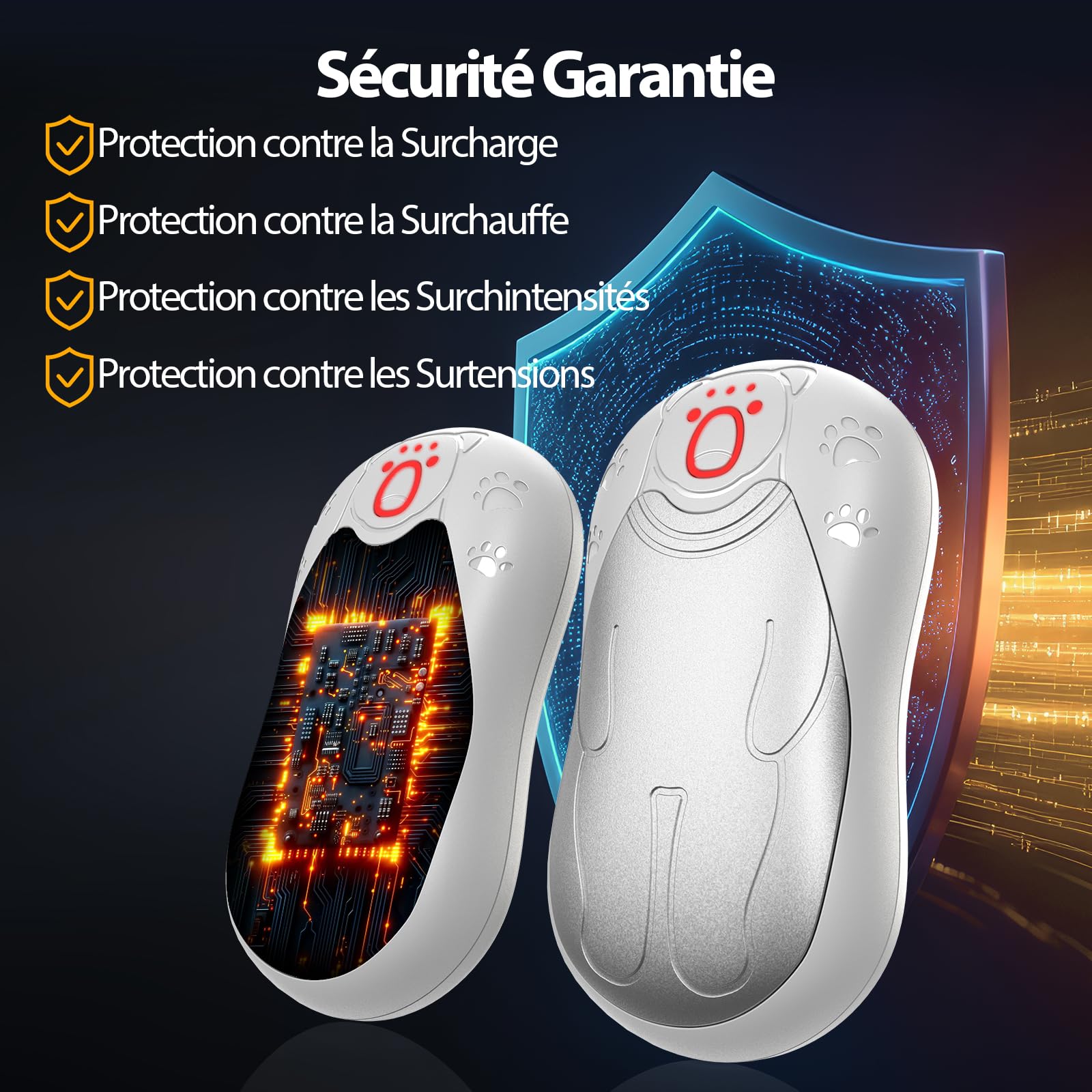 Chauffe Main Electrique 2 en 1 Blanc, Chaufferette Main Reutilisable, 3 Niveaux de Chauffe, 12000mAh Rechargeable par USB, Cadeaux Hiver Unisexes, pour Camping et Sports en Extérieur