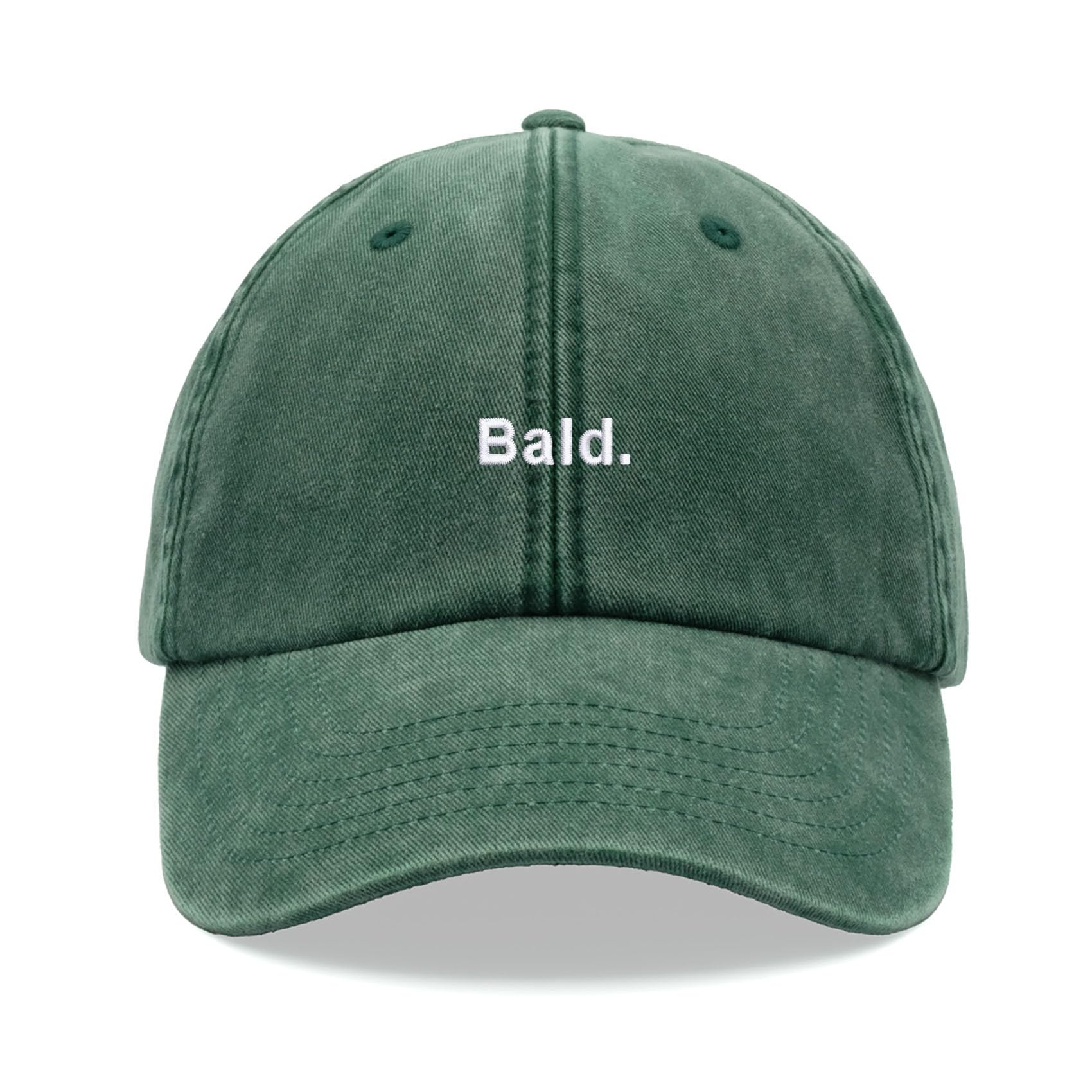Bald. Baseball Cap Vintage Washed Unisex Dad Hat Low Profile Adjustable Bottle Green
