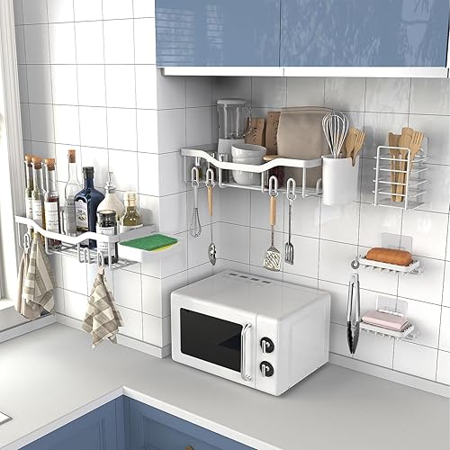 Miniatura 6 de Organizador de ducha adhesivo para ducha, paquete de 7, estantes de baño de acero inoxidable a prueba de óxido, gran capacidad, accesorios de