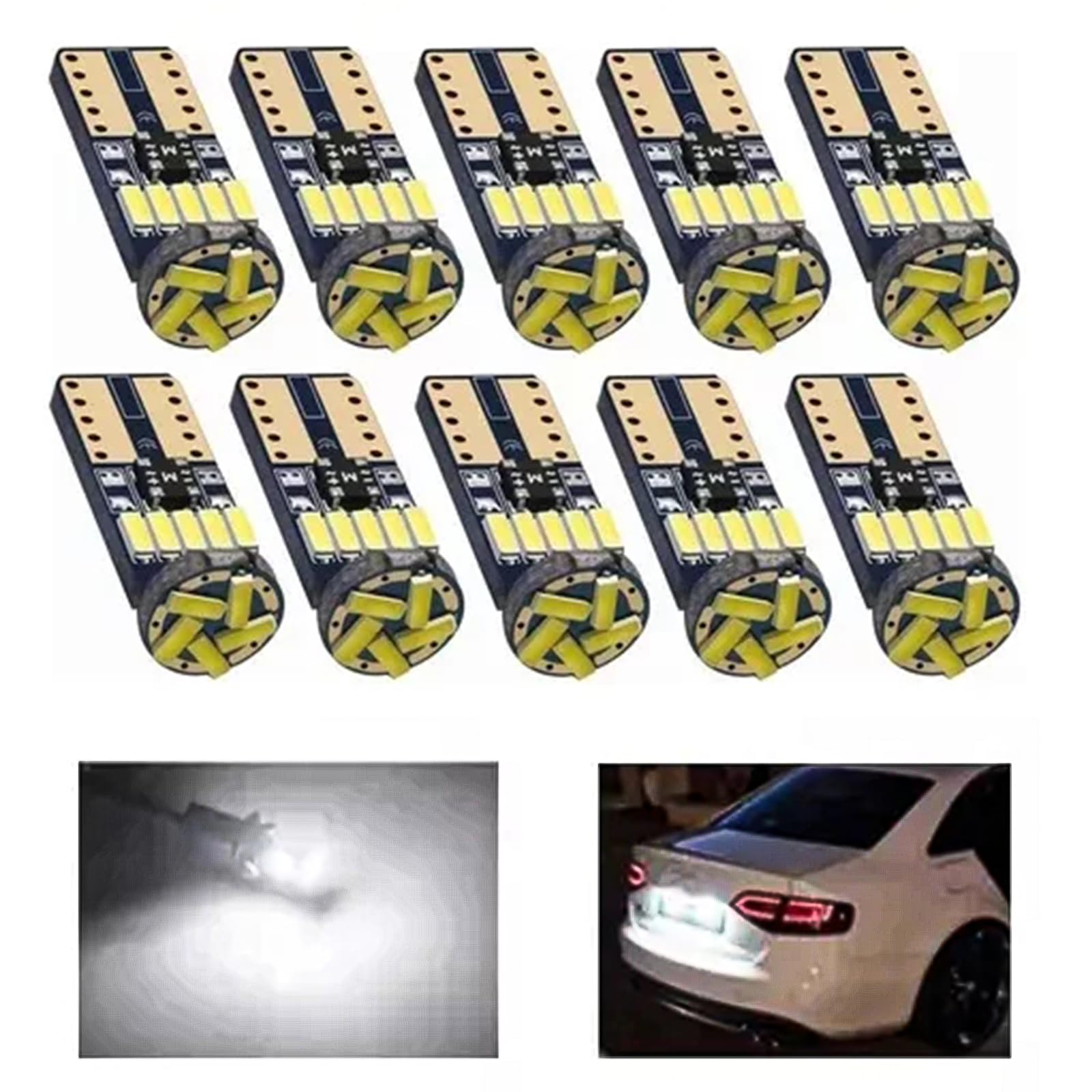 10 Pièces Ampoule LED 194 168 501 W5W Lampe De Lecture Wedge T10 Feux De Degagement Interieur Voiture Wedge Lumiere Cote Plaque Dimmatriculation Lampe Ampoule