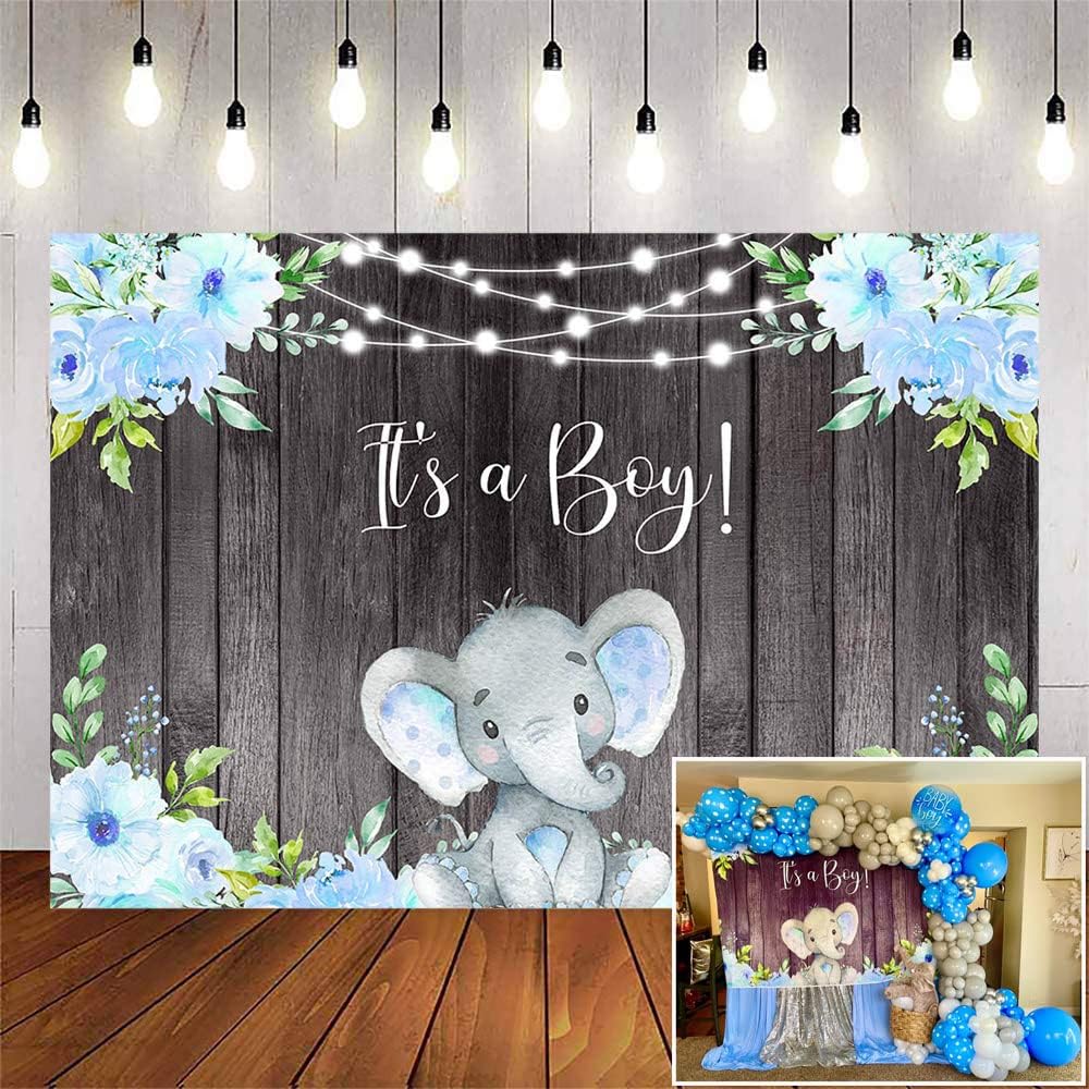 Avezano Elephant Baby Shower Backgdrop It's a Boy Party Banner Blue Floral Boy Elephant Baby Shower Decorations 7x5ft