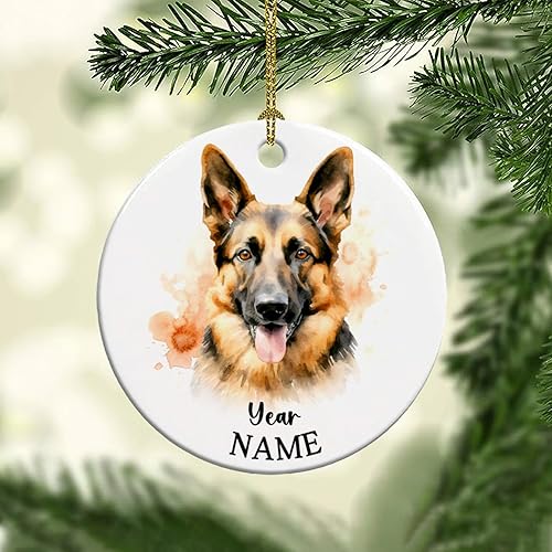 Miniatura 4 de Adorno personalizado de cerámica para perro pastor alemán, adorno de árbol de Navidad personalizado para perro con nombre y año, adorno de cerámica