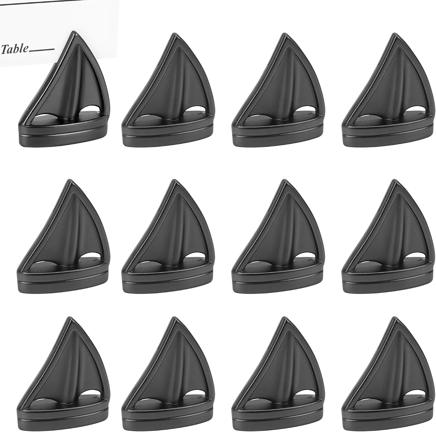Nautical Sailboat Place Card Holders Set of 12 – Metal Table Number & Name Card Stands for Beach Wedding, Coastal Party, Reception Table Decor (Matte Black)