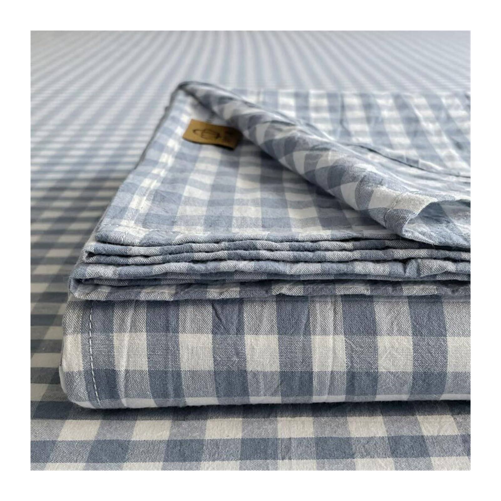 Drap plat 2 personnes en coton lavé 245x270cm avec deux taies d'oreiller à motif Blue D
