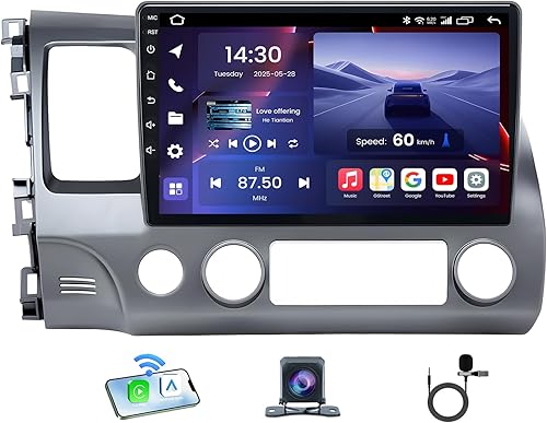 Radio de coche 4G+64G de 10.1 pulgadas para Honda Civic 2006 2007 2008 2009 2010 2011, Carplay Android Auto estéreo de coche con cámara de respaldo,