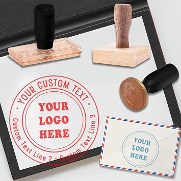 Custom Rubber Stamp With Logo Text - 12 Sizes Personalized With Logo - Create Your Own for Return Address, Teacher, Business, Signature Round 1 in