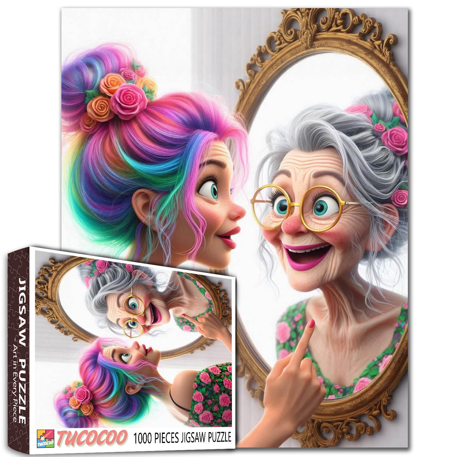 Old Woman Looks in the Mirror Jigsaw Puzzles 1000 Pieces for Adults — image 1