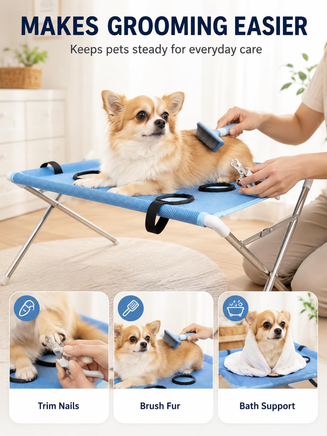 Table Toilettage pour Chiens, avec Support De Cadre, pour Chien Et Chat, pour Coupe, Soin des Griffes (CafÉ)