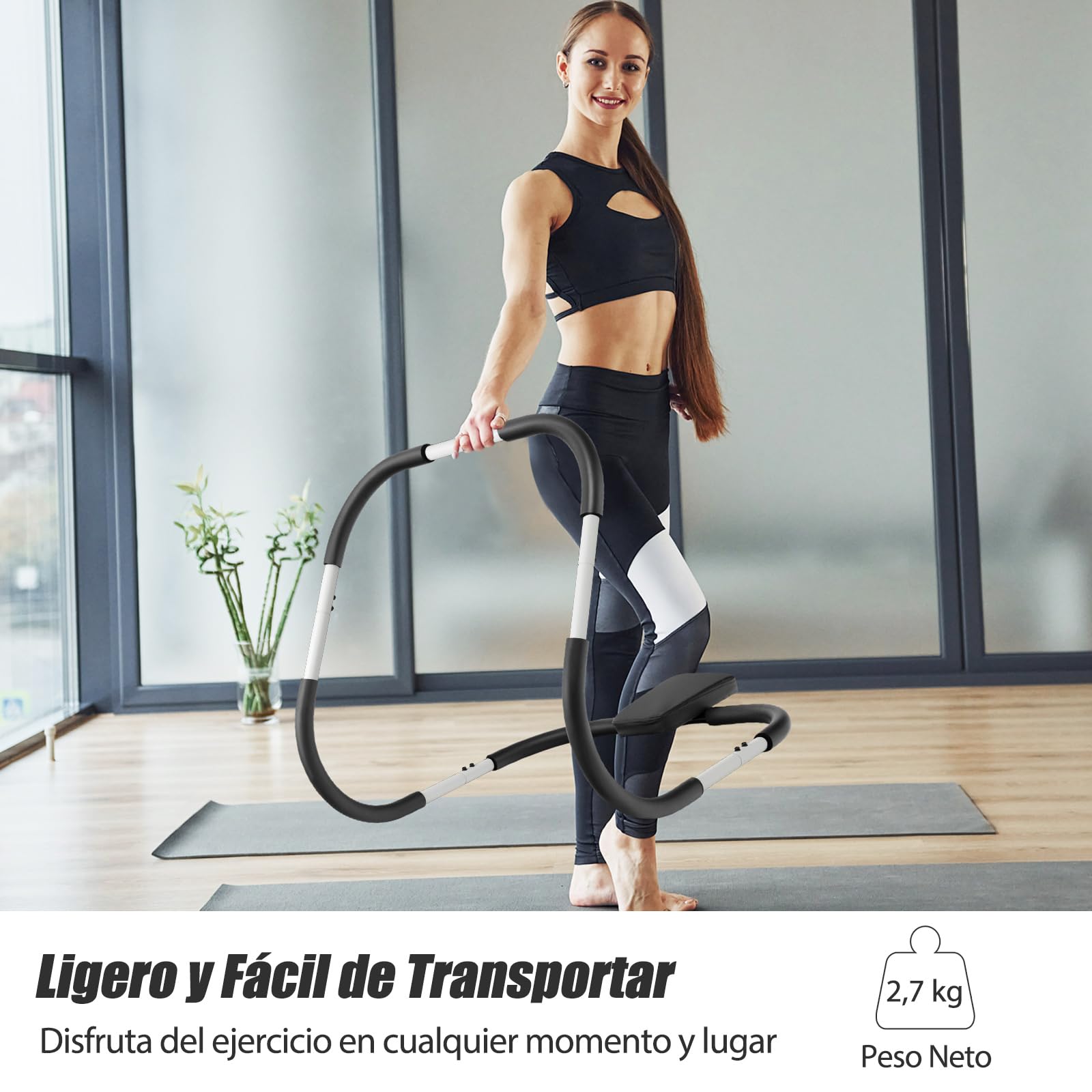 COSTWAY Entrenador de Fitness AB Trainer, Entrenador de Ejercicios de Fuerza Abdominales, Reposacabezas Acolchado