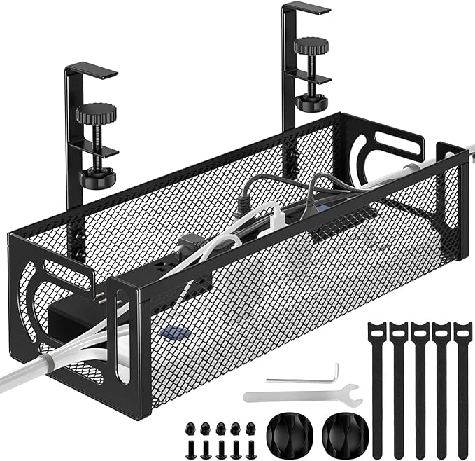 Skygroundsk under desk cable tray no drill mesh clamp black
