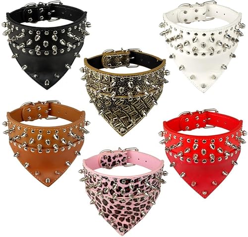 Miniatura 3 de Didog Bufanda de estilo bandana de 2 pulgadas de ancho cuello de perro de cuero con tachuelas para razas medianas y grandes