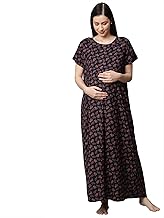 MomToBe Women's Cotton Blend Maxi Maternity Nighty/Feeding Nighty/Pregnancy Night Gown/A-Line Nursing Nighty with Zippers for Nursing Pre and Post Pregnancy - Floral Print