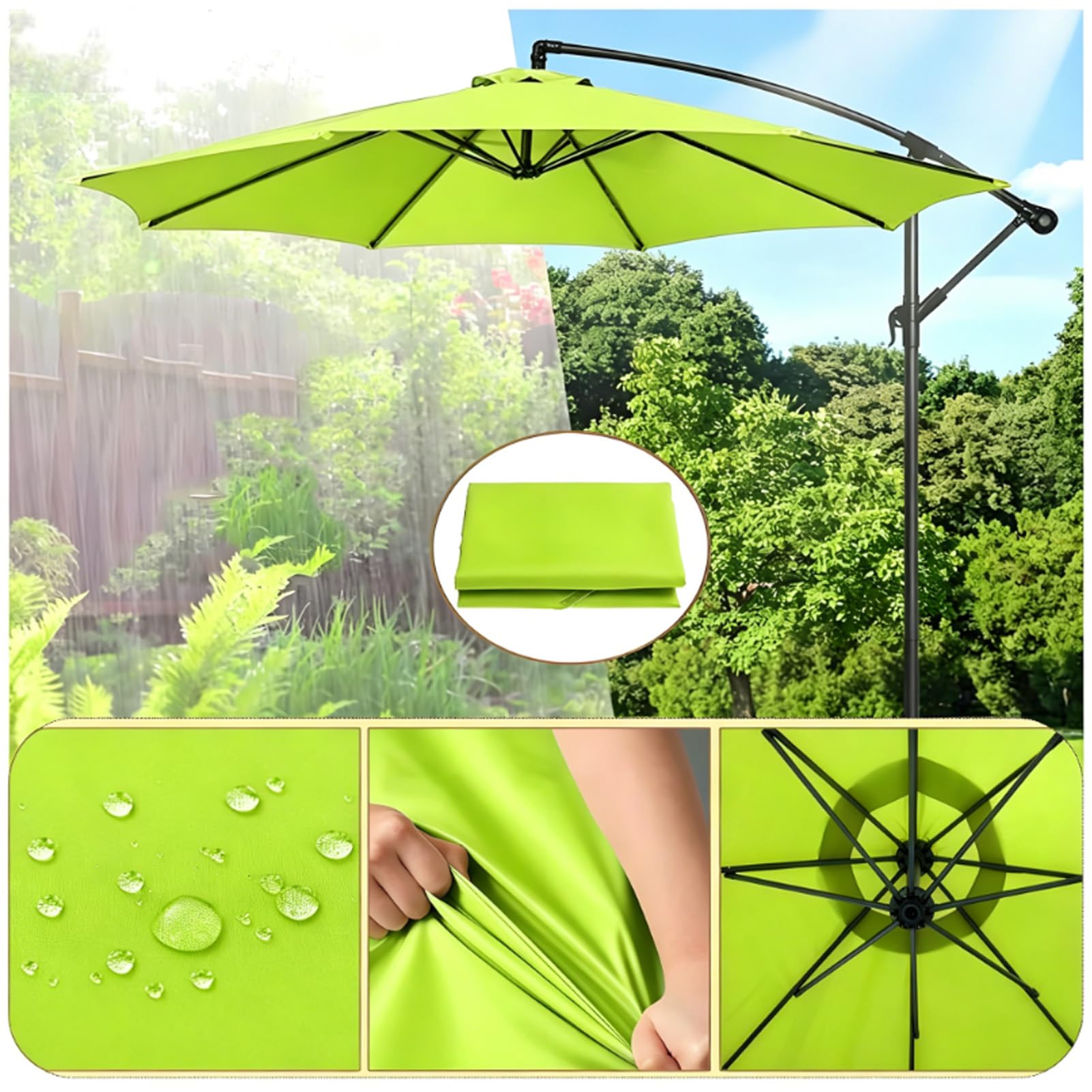 Toldo Recambio Sombrilla Jardín tela de repuesto para sombrilla de 3.0 Metros y 6 Brazos, Cubierta de Repuesto para sombrilla de patio, Toldo de repuesto - Lona de poliéster 400 cm（13.12ft）8 Ribs Verde