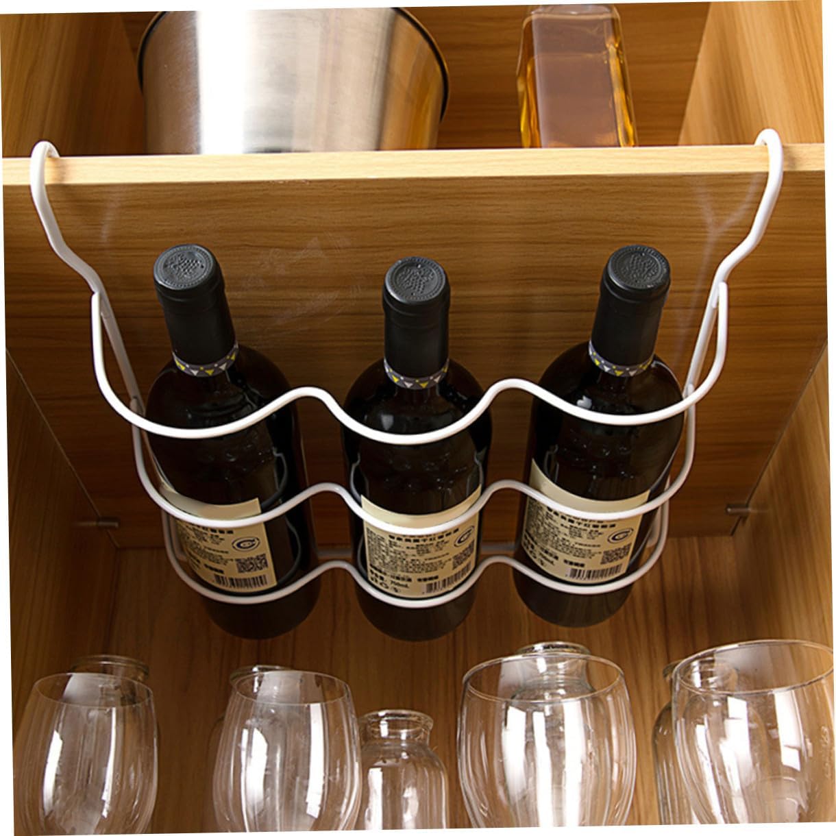 PRETYZOOM Hanging Wine Rack Fridge Beer Bottle Storage Under Shelf Rack Drink Holder Iron Material