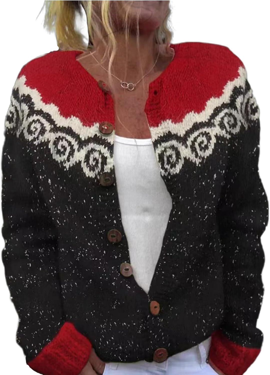 Vintage Fair Isle Cardigan Sweater Icelandic Nordic Boho Style with Colorful Knit Design Button-Down Coatigan for Women