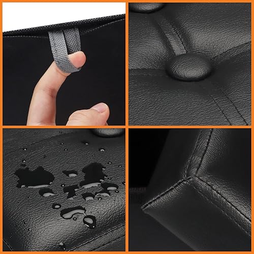 Miniatura 22 de FujDun® Reposapiés otomano plegable de almacenamiento con bolsillo lateral, reposapiés para sofá, asiento otomano de cuero para sala de estar,