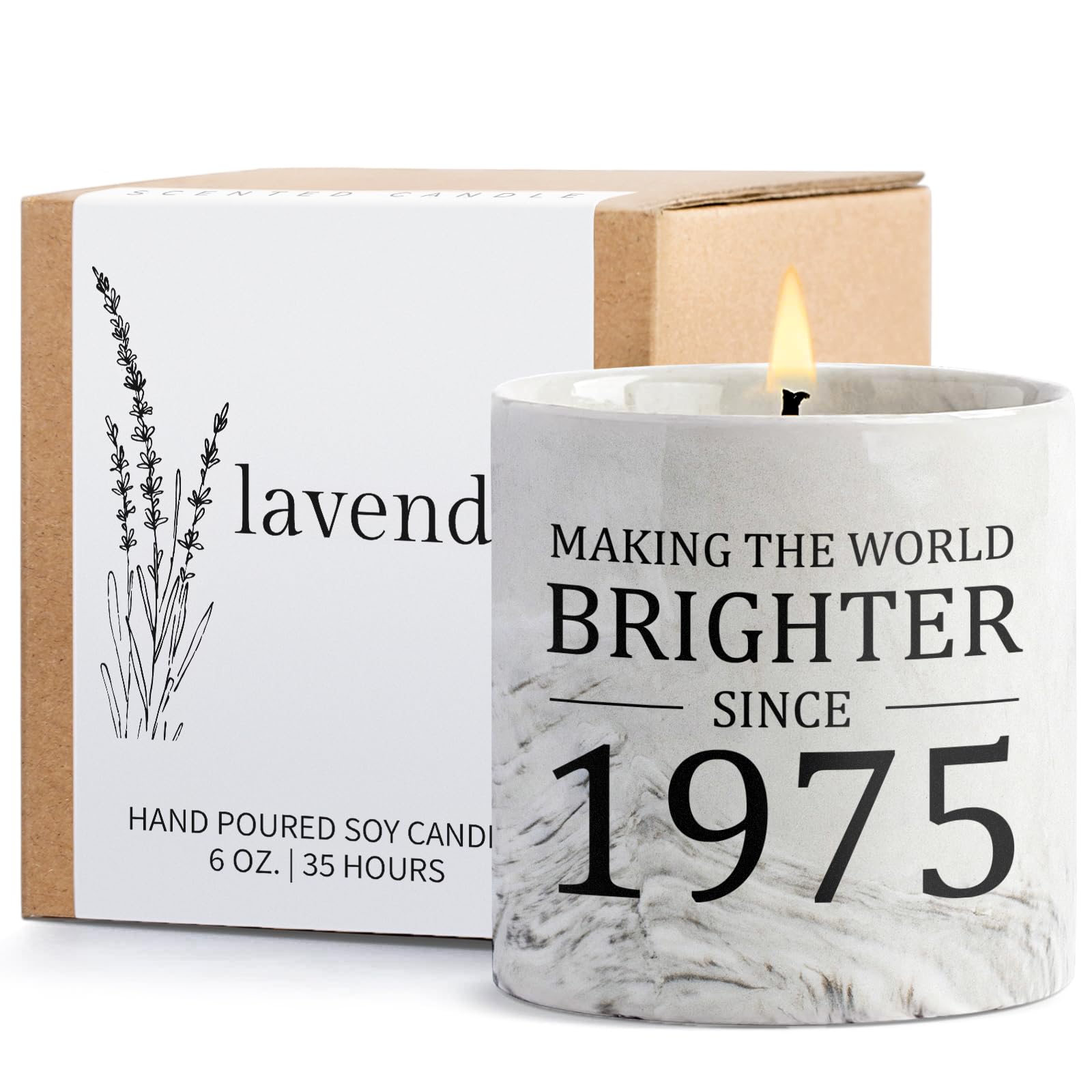 50th Birthday Gifts for Her - 50th Birthday Gifts for Women, Gift for 50th Birthday Woman - 1975 Birthday Gifts for Women - 50 Year Old Gifts Idea for Her Him, 6oz Lavender Decor Ceramics Candle