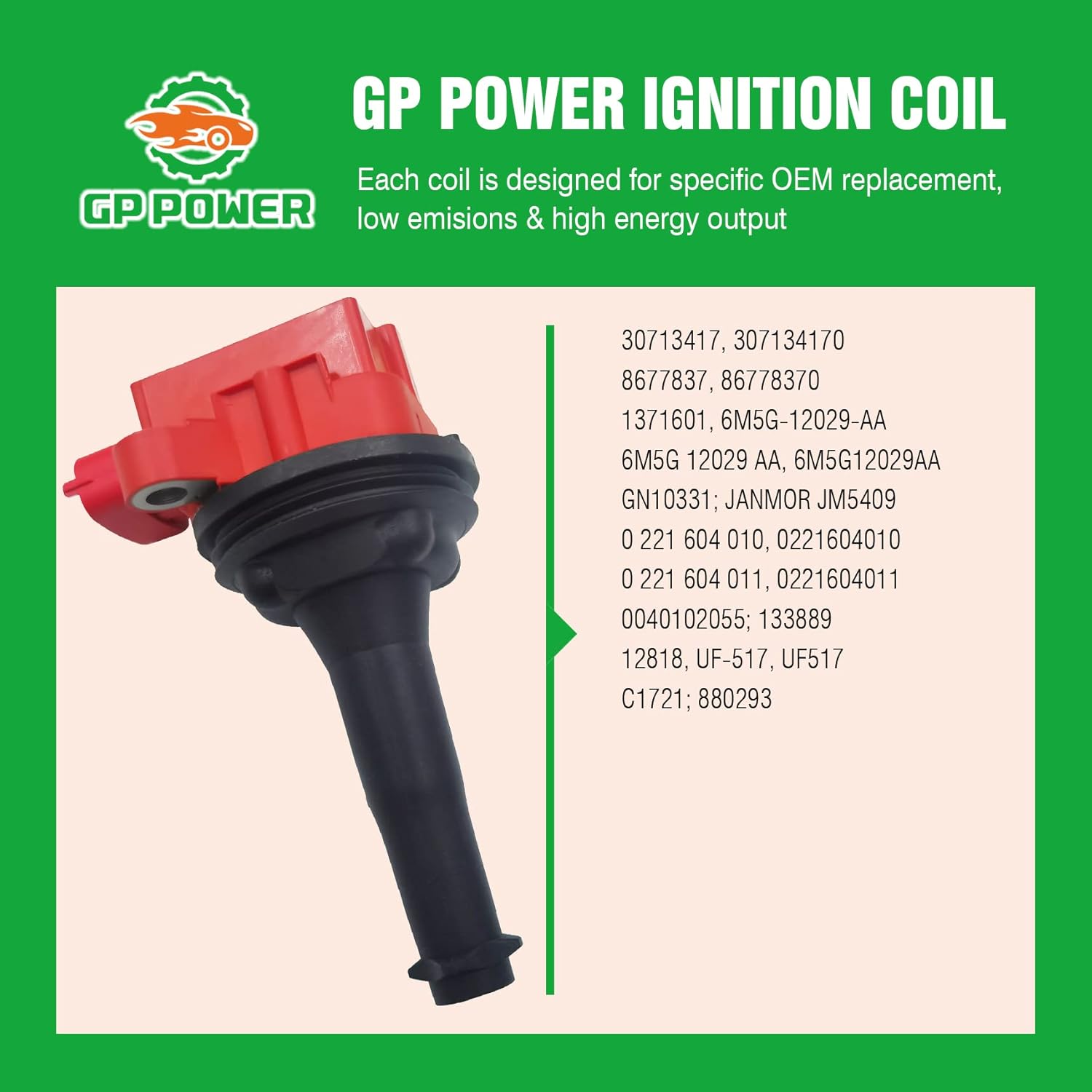 IGNITION COIL UF517 UF-517 30713417 86778370 307134170 307134171 C1721 86778370 SET OF 5 Compatible with VOLVO C30 C70 S40 S60 V50 V70 XC70 2.5T 2.4 2.4T L5