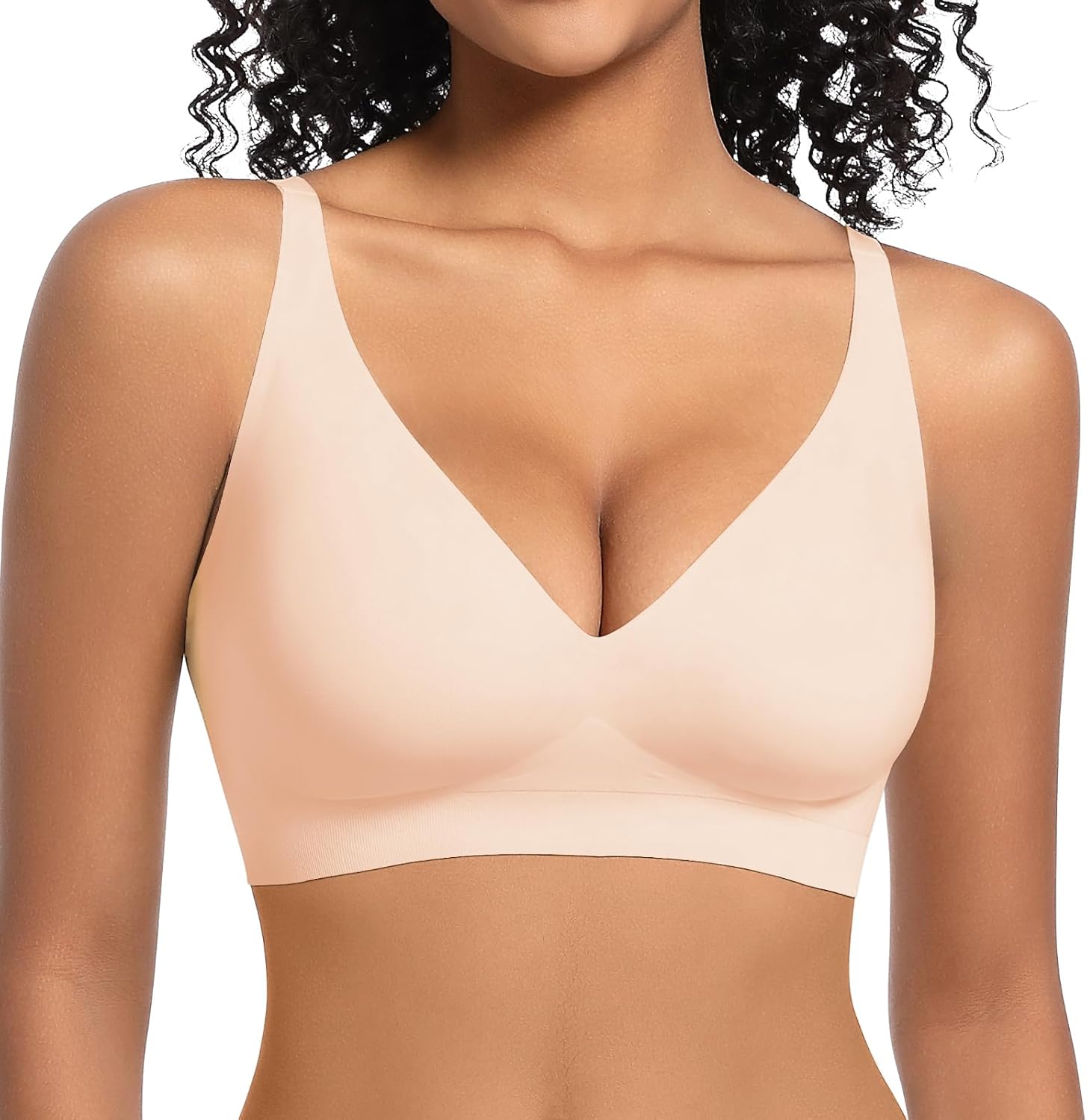 Deep V Neck Wireless Bra Comfortable Seamless Bra Deep Plunge T Shirt Bra No Underwire Padded Push Up Bra