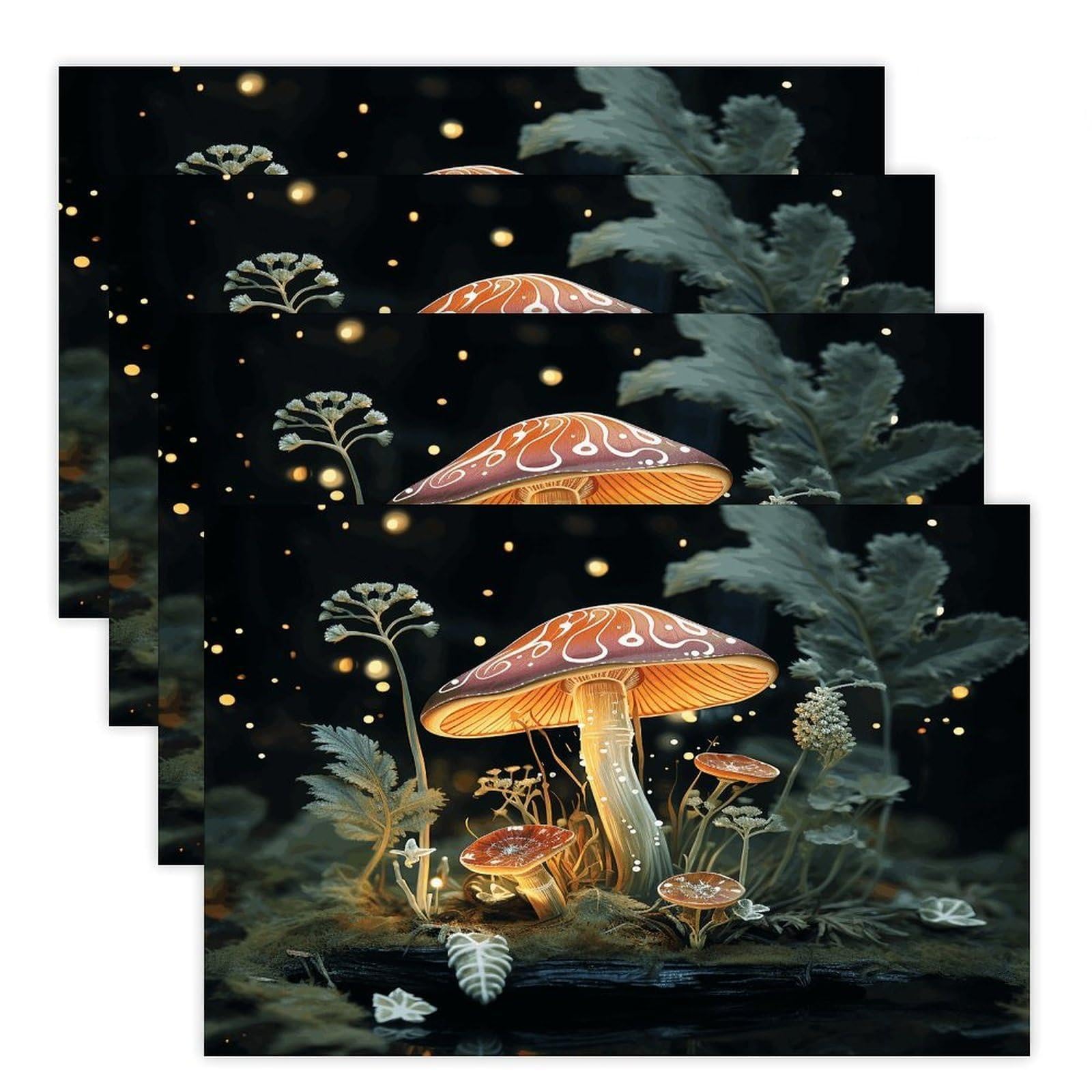 Butterfly Mushroom Placemats Non-Slip Heat Resistant Table Mats Flax Washable Cloth Place Mats Easy to Clean Premium Placemat for Kitchen Dining Table Decor Party Outdoor