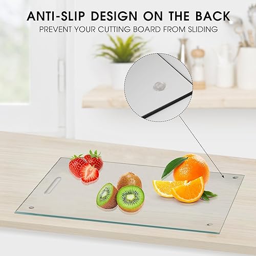 Miniatura 3 de JAMBALAY Tabla de cortar de vidrio templado con mango y pies antideslizantes, tabla de cortar transparente de 16 x 12 pulgadas para encimera de