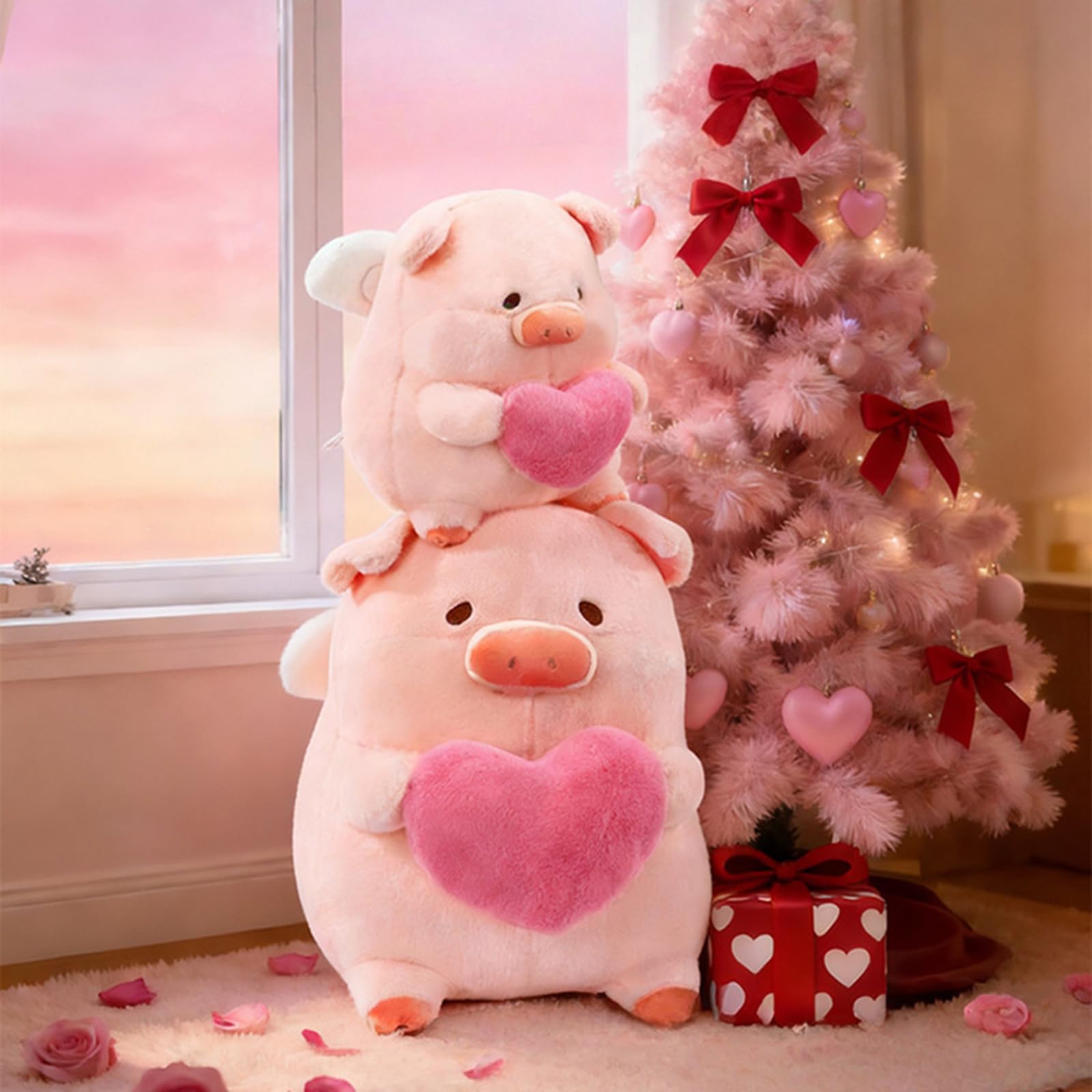 Niedliches Engel-Schwein Plüschtier, Rosa Schweinchen Stofftier mit Herz, Kawaii Cartoon Schweinepuppe, Weiches Kuschelkissen Geschenk für Mädchen (45cm)