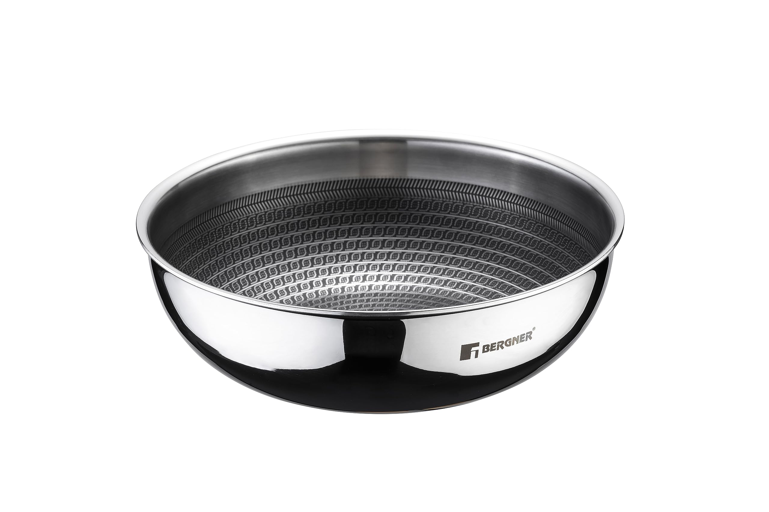 Bergner Hitech Triply Non-Stick 20 cm Tasla, 1.5 L Tasra with Non-Stick Mesh Pattern Inside, Rivetless Handle, Metal Spatula Friendly, Even Heat Distribution, Induction Bottom and Gas Stove Ready