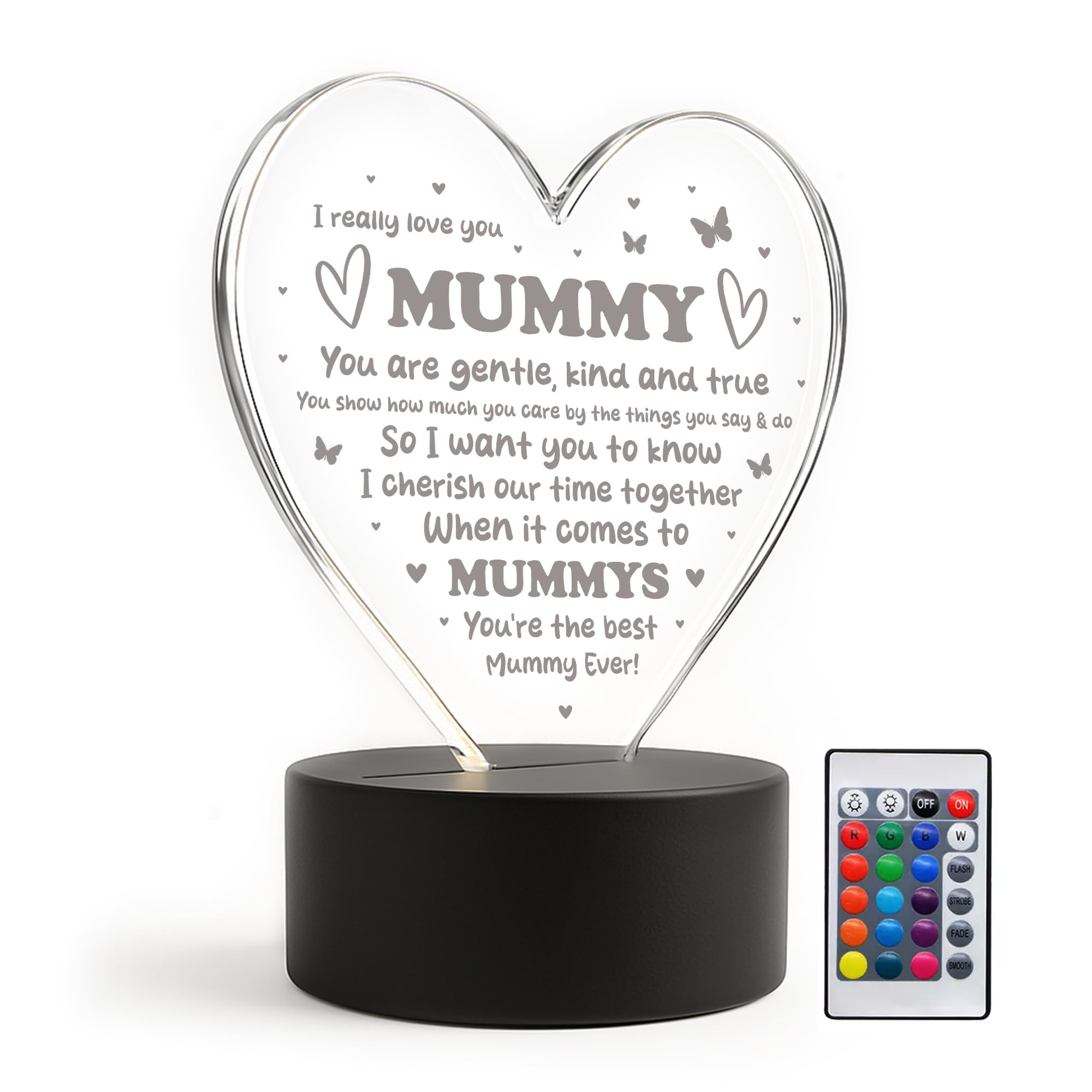 RED OCEAN for Best Mummy Ever LED Heart Sign Thank You for Mummy from Daughter Son Birthday Christmas Keepsake Sign