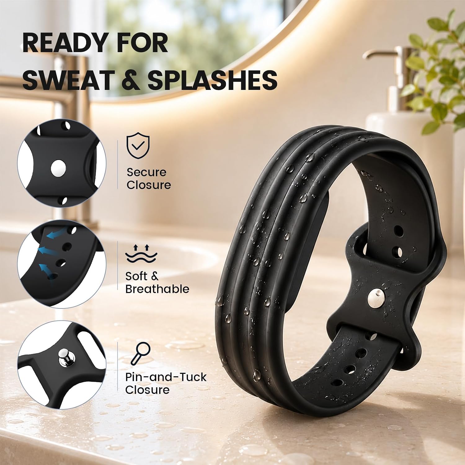 2 Pack Silicone Bands Compatible with Google Fitbit Air, Soft Breathable Adjustable Sport Straps for Fitbit Air Screenless Fitness Tracker, Sweat & Water Resistant Workout Wristband Men Women