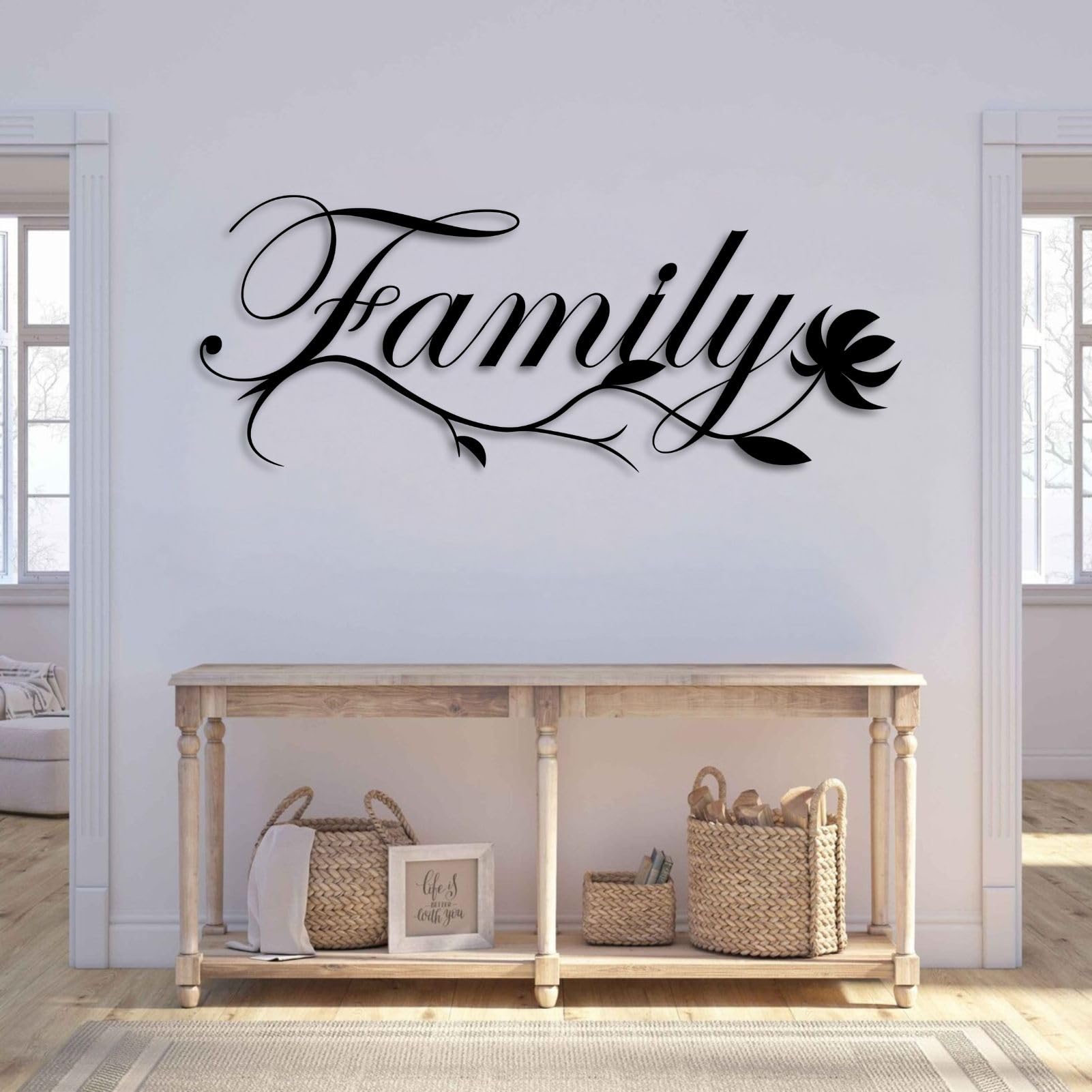 Décoration Murale en métal « Famille », élégante écriture Cursive, pour Salon, Chambre, entrée (doré, 135 cm L x 53 cm H)