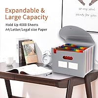 Vista 3 de CLOUDIA 24 Pockets Expanding File Folder, Accordian File Organizer, Expanding File Folder Expandable Cover, Portable Filing Box, Desktop Accordion