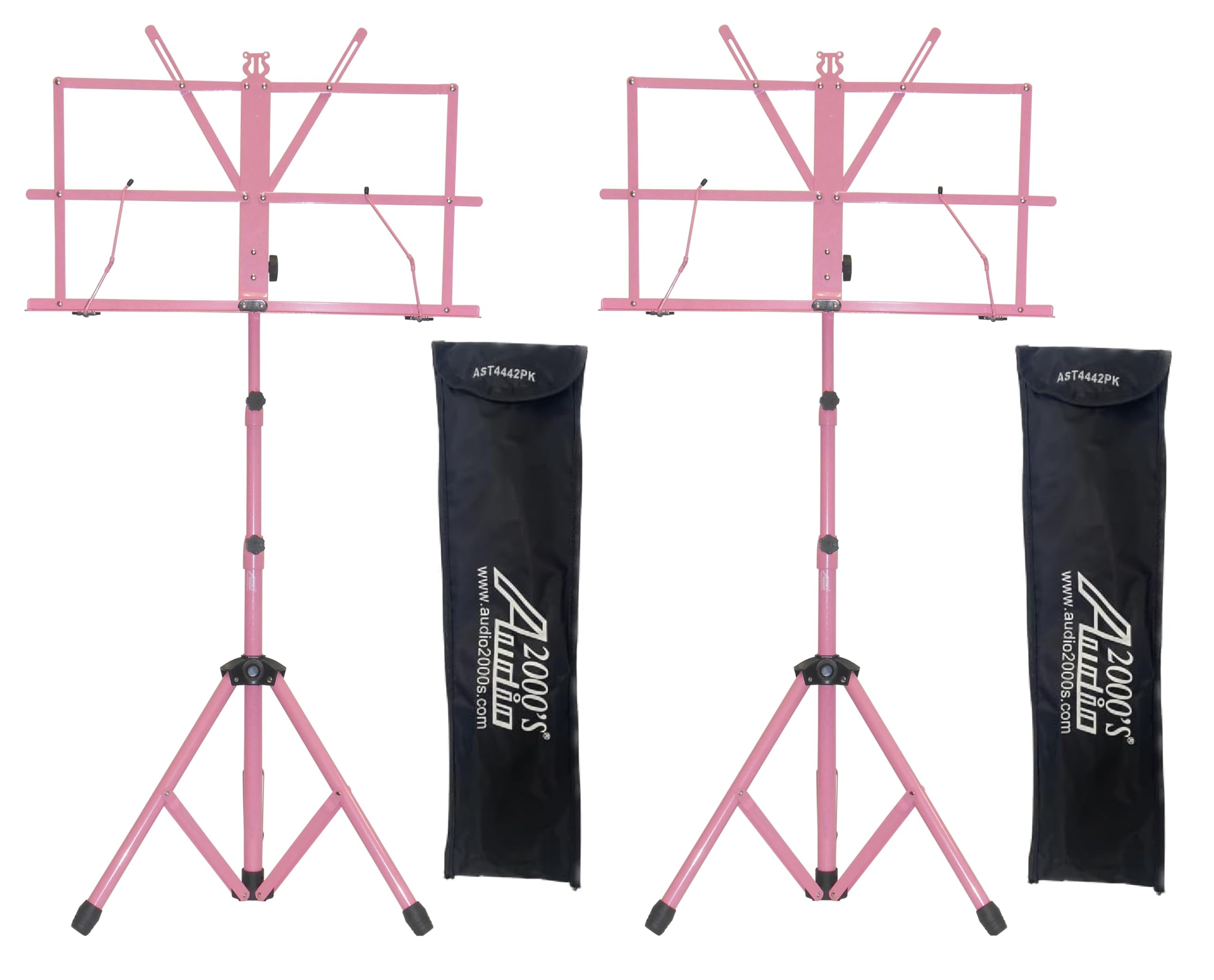 AUDIO 2000'S S4442PK2 Notenständer, tragbar, zusammenklappbar, Stahl, jeweils mit Tragetasche, Rosa, 2 Stück