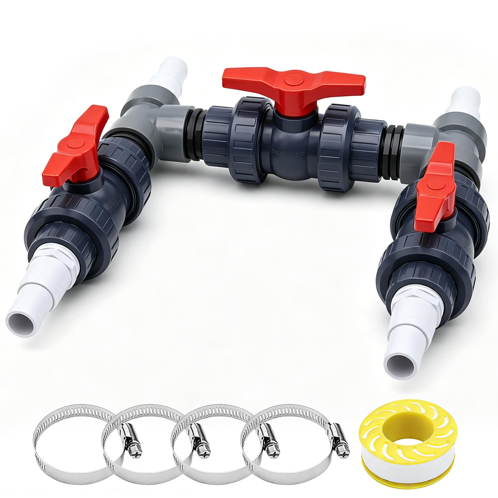 Bypass Kit de piscine 50 mm, pompe à chaleur, kit de raccordement de piscine avec becs de tuyau en ABS 32/38 mm, chauffage de piscine, pompe à chaleur, chauffage solaire, dérivation de