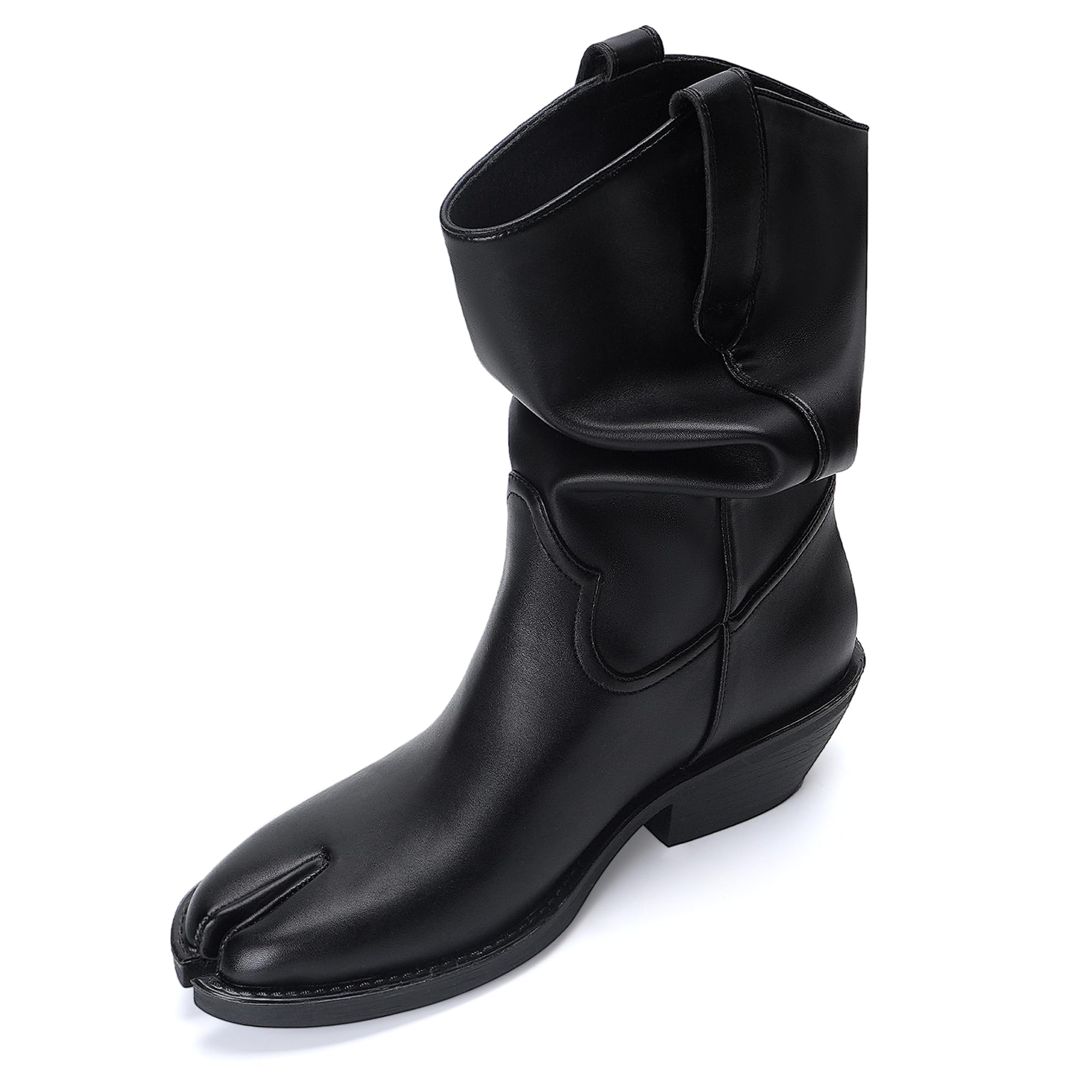Womens Split Toe Tabi Western Mid Calf Boots Shoes Soft Suede Look Slouchy Cowboy Booties with Convertible Shaft