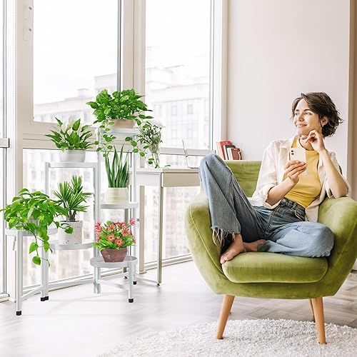 Miniatura 6 de iDavosic.ly Soporte alto para plantas de 6 niveles para interiores, soporte de esquina de metal escalonado para múltiples plantas, soporte plegable