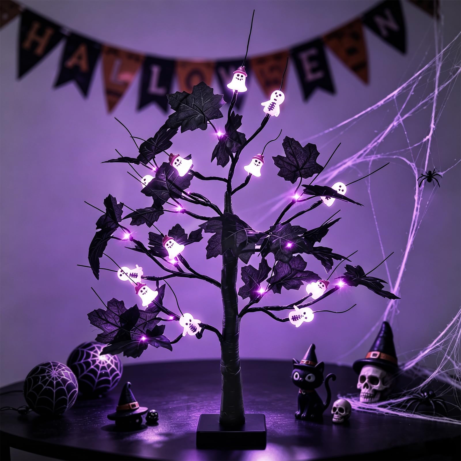 Newthinking Halloween Twig Tree, 2FT Halloween Table Tree with Purple Light