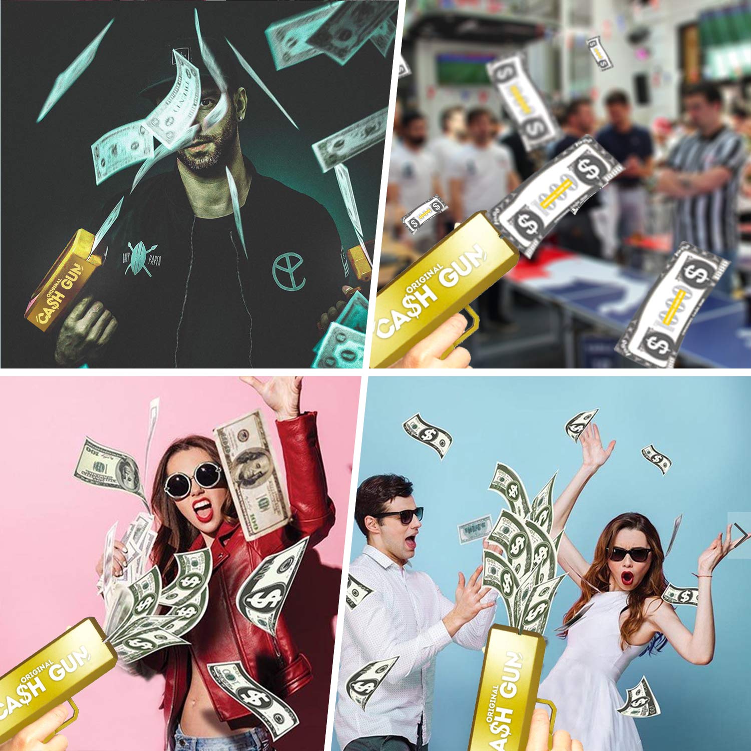 Original CashGun® | Money Gun | Oro | Money Launching Pistol | Cash Pistol | Fai piovere | Party Gun | 100 banconote false incluse | Accessorio | Gioco | Partito | Original Corner