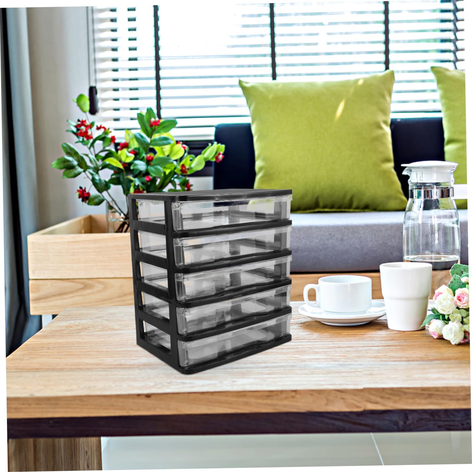 PLAFOPE Organizer Cassetti Trasparenti, Cassettiera da Scrivania in Plastica Nera, Multi-livello, per Cosmetici e Bagno, Salvaspazio
