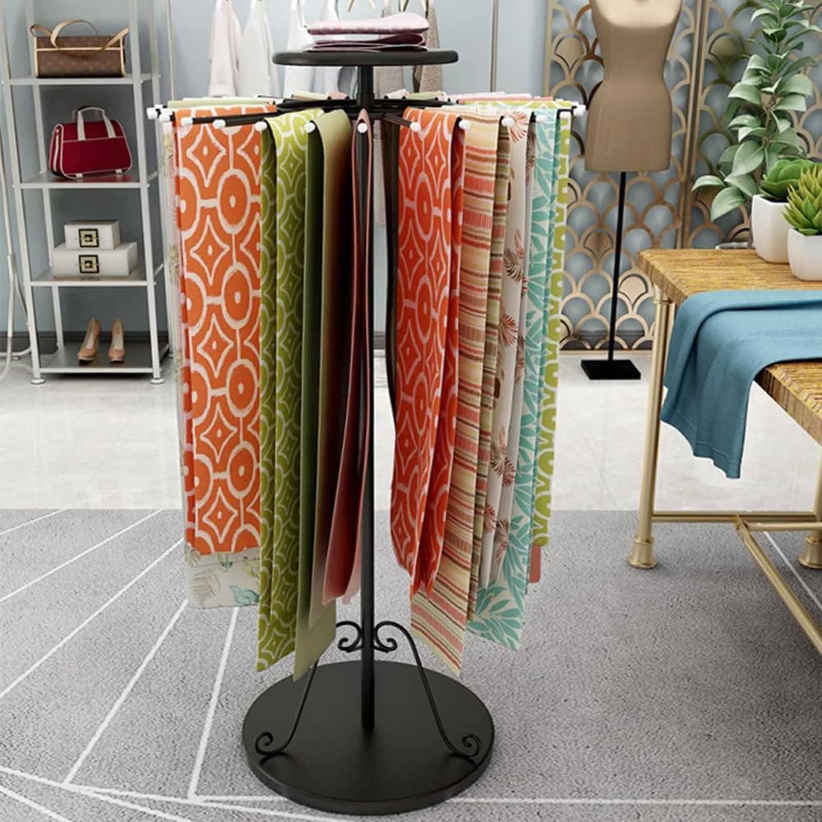 YNBSHGAA Freestanding Round Scarf Shelf, Large Capacity Floor Garment Rack, Metal Coat Rack for Entryway, Home Office,C-80cm
