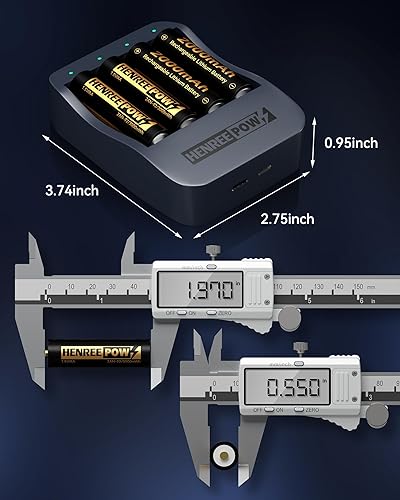 Miniatura 6 de Henreepow AA - Batería recargable de litio de 1.5 V, batería real de iones de litio AA de alta capacidad de 3000 mWh (2000 mAh) con cargador rápido