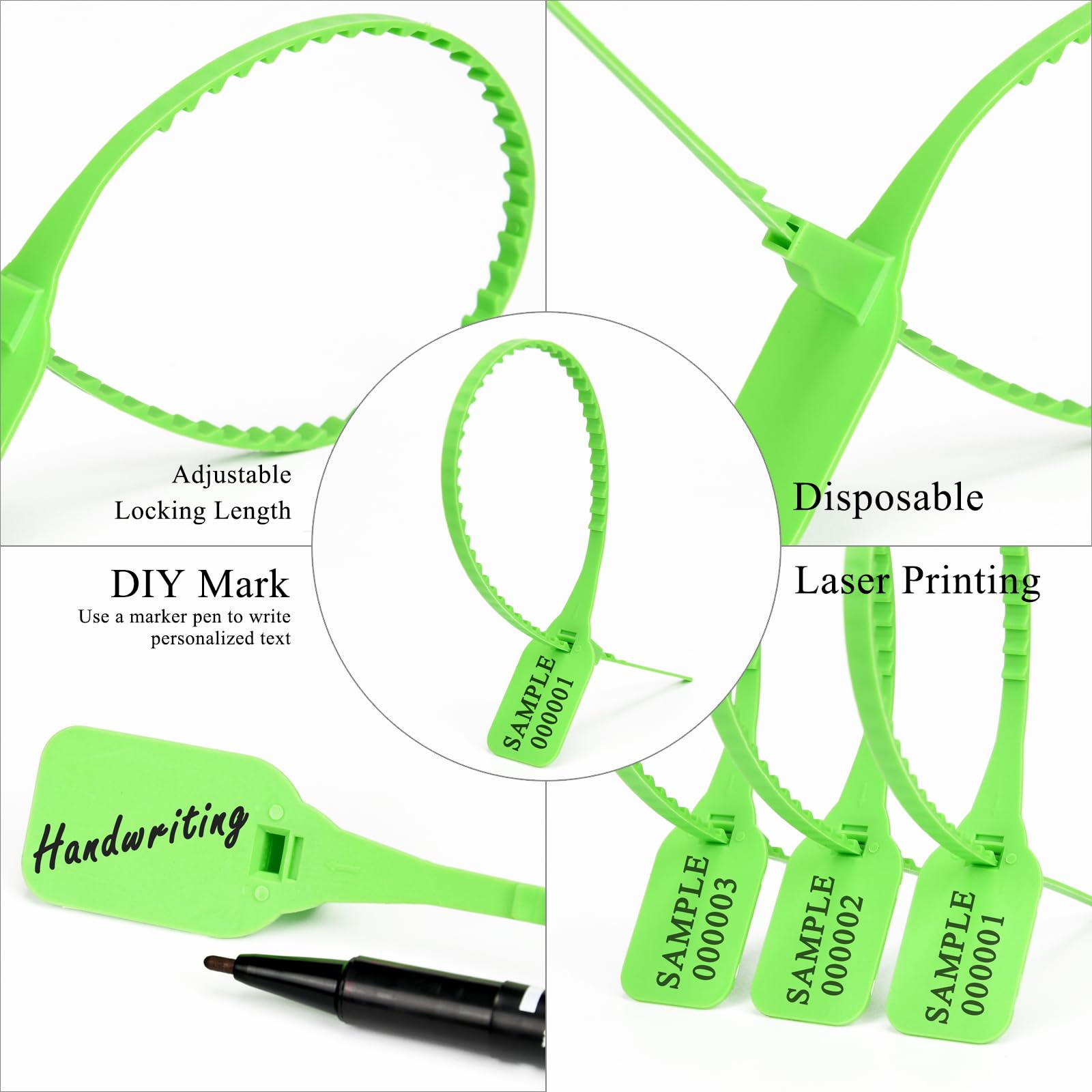 Etichette in plastica, timbri autobloccanti a prova di manomissione, confezione multicolore da 100 o 500 pezzi (verde, 500 pezzi)
