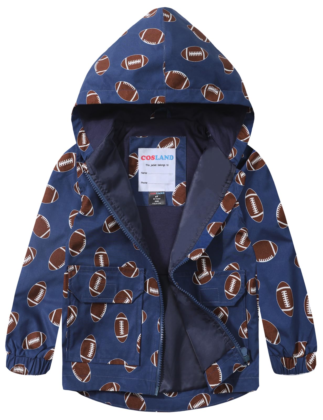 COSLAND Toddler Boys Girls Rain Jacket Waterproof Hooded Raincoat, 2-5T