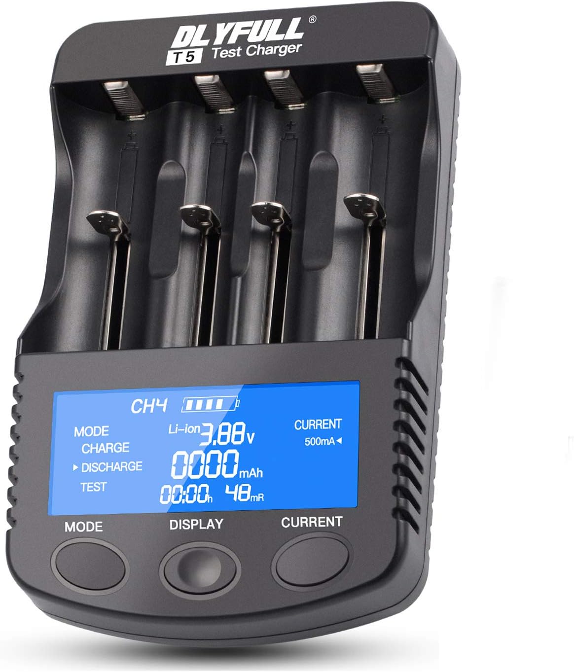 18650 Smart Battery Charger Universal Intelligent Charger LCD Display for 26650 18350 17670 18700 21700 20700 Li-ion IMR INR ICR Ni-MH Ni-Cd AAA AA Batteries(4 Slot Discharge Function)