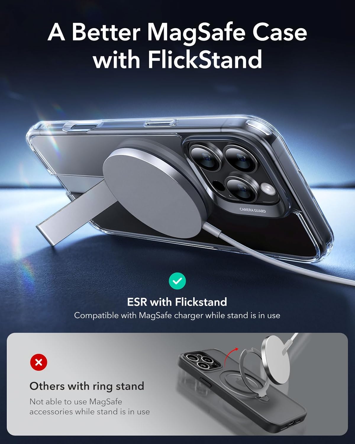 ESR for iPhone 16 Pro Max Case with Kickstand, Compatible with MagSafe, Magnetic Case for iPhone 16 Pro Max, Fully Adjustable Flickstand, Military-Grade Shockproof, Boost Series, Clear - Image 3