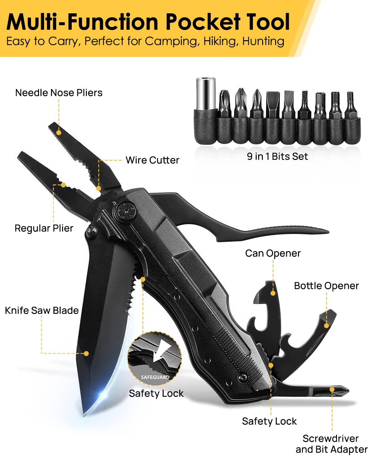 Multper Coltello Multiuso, 15 in 1 Pinza, Regalo Anniversario Uomo con 18 in 1 Fiocco di Neve Strumento, per Lui, Papa Compleanno, Natale