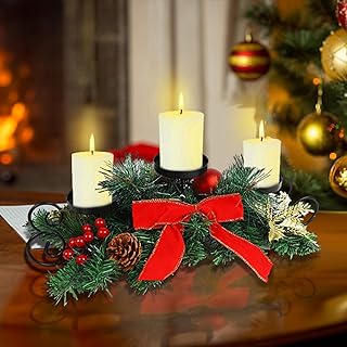 MorTime Christmas Candle Holder Centerpiece, Xmas Tabletop Decor with Re...