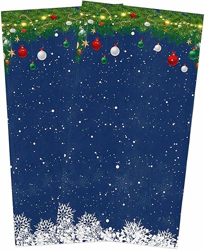 Image Duvet 2 Pack Cotton Kitchen Dish Cloths Towels, Merry Christmas Tree Balls Snowflake 18 x28 Inch Soft Absorbent Kitchen Decoration Hand Towels